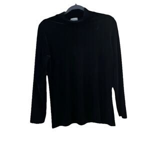 Koret Lg Velvet Black Mock Neck Long Sleeve Top Christmas Holiday New Year